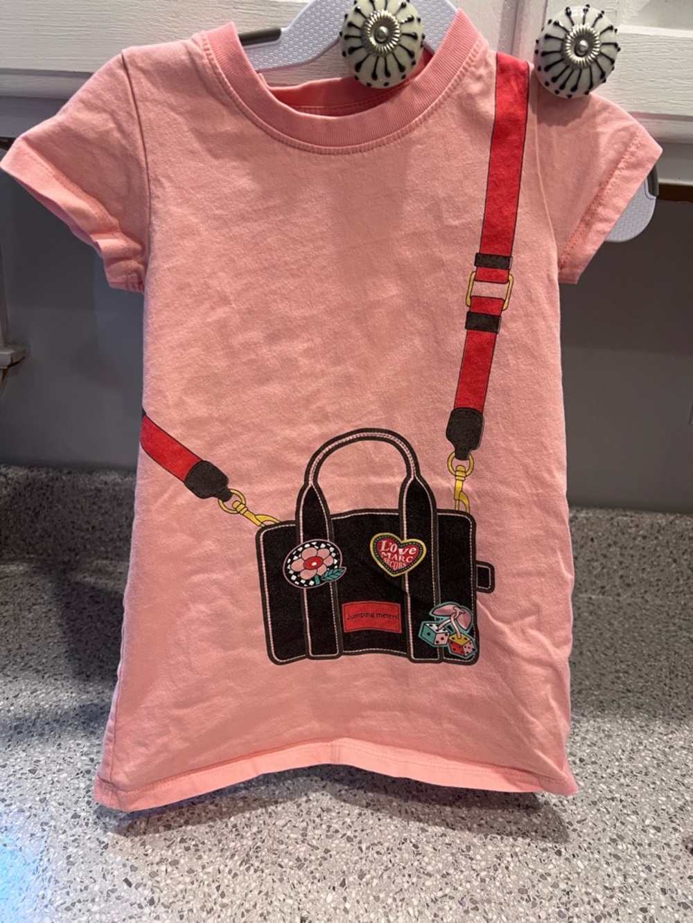Kids Pink Graphic Dress with Bag Crossbody Print